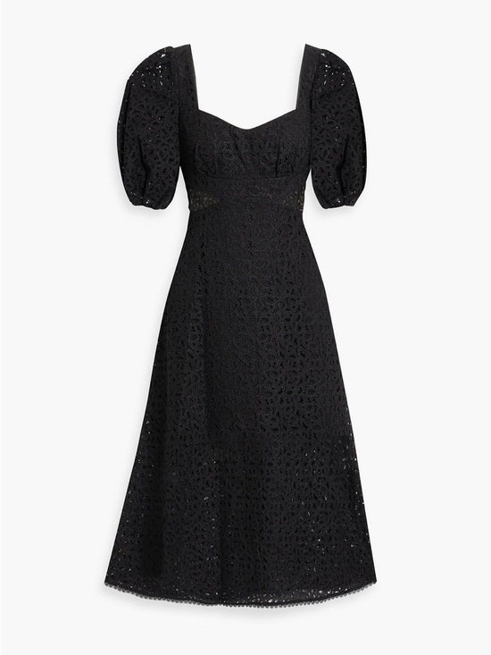 Monique Lhuillier Dresses & Skirts - Monique Lhuillier Lace Puff Sleeves Midi Dress Sweetheart Neckline Formal Black